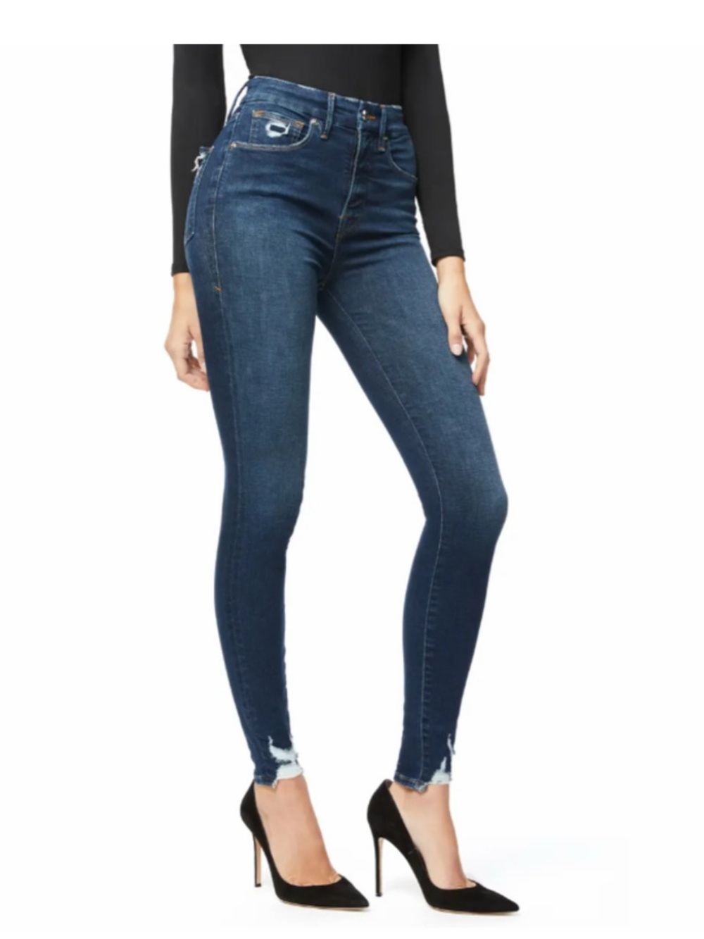 Good American Good Waist Distressed High Rise Ankle Skinny Jeans Stretch Sz 26/2